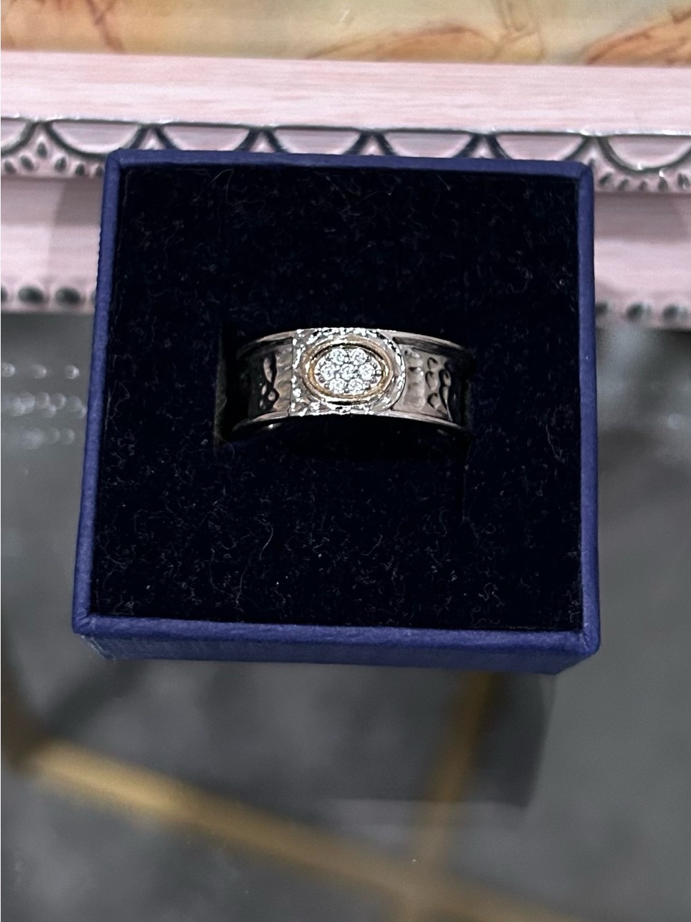 Sterling Silver Two-Tone Pave Circle Ring - Silver & Gold